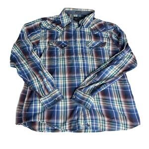 Cody James Men's XL Long Sleeve Western Shirt Plaid Blue Burgundy Snaps